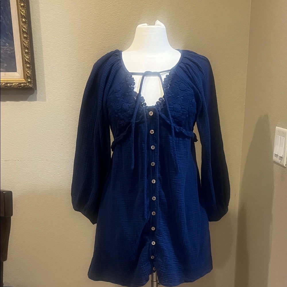 YURA WOMEN'S LONG SLEEVE PEASANT MINI DRESS SIZE M